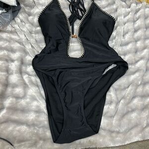 Women's Ribbed Triangle One Piece Swimsuit - Shade‎ & Shore™ Black Size XL